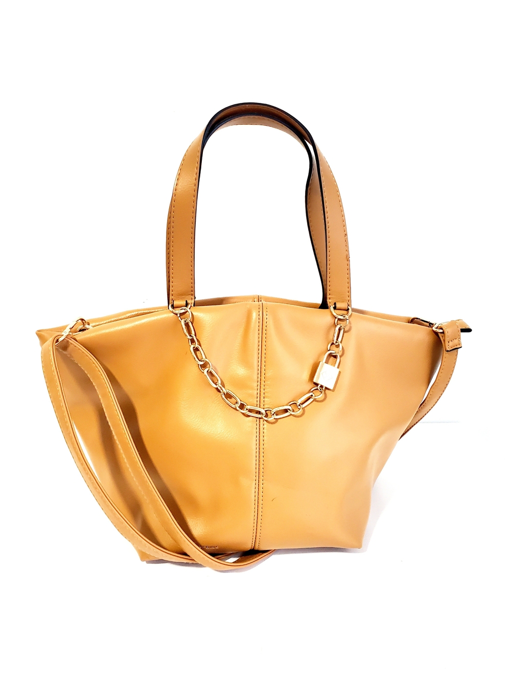 Call It Spring Tan Shoulder Tote with Gold Chain Accent